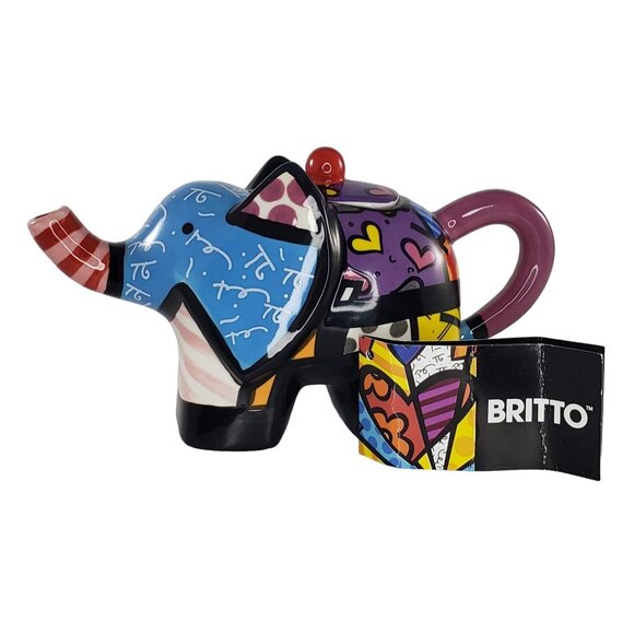 Romero Britto Mini Teapot Elephant Pitcher Creamer Porcelain - Picture 1 of 10